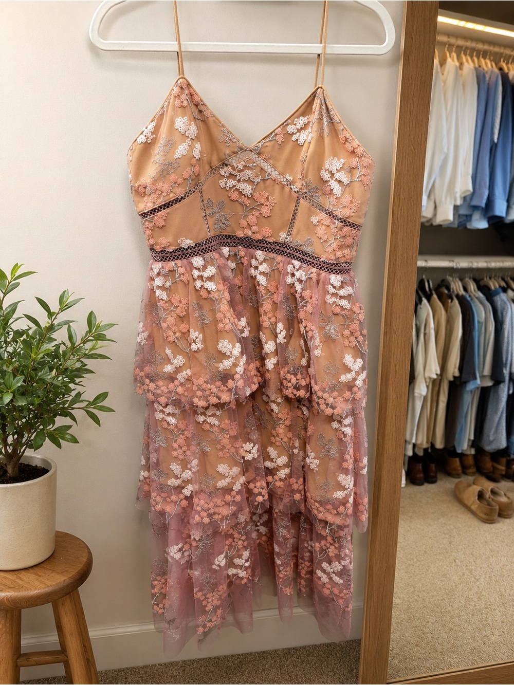 Self-Portrait Peach and Blush Floral Lace High-Low Dress